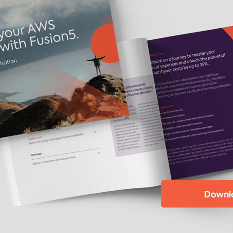 Fusion5 Cloud Cost Optimisation Ebook cover and content with download button